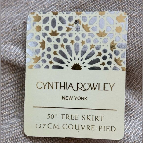 CYNTHIA ROWLEY New York Beige Gold Bead Snowflakes Christmas Tree Skirt 50” NWT - Picture 8 of 10
